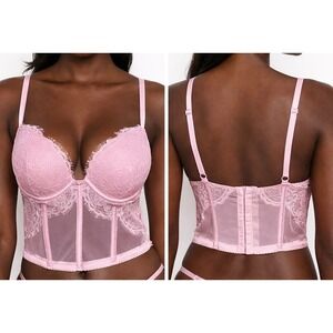 VICTORIA'S SECRET Very Sexy Push-Up Bra 34B Floral Lace Corset Bustier Lilac